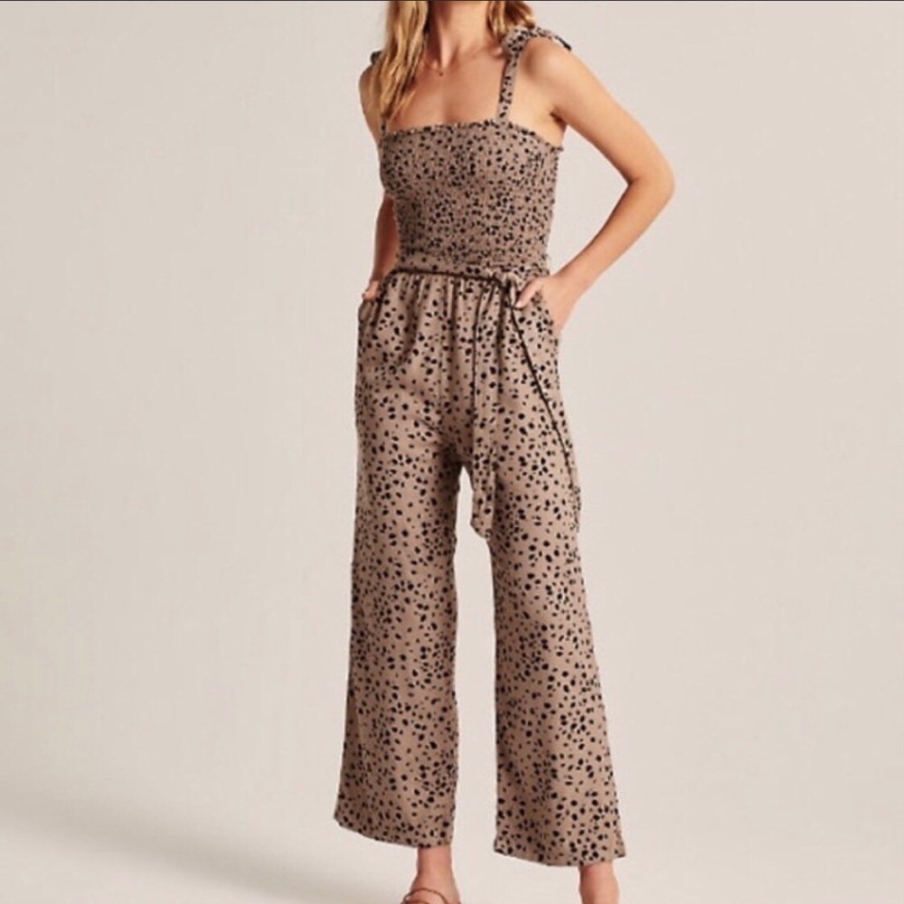 NWT Abercrombie & Fitch leopard print smocked jumpsuit XL tall